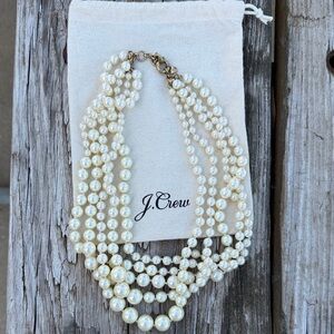 J. Crew Cream Multi-Strand Twisted Pearl Hammock Statement Necklace